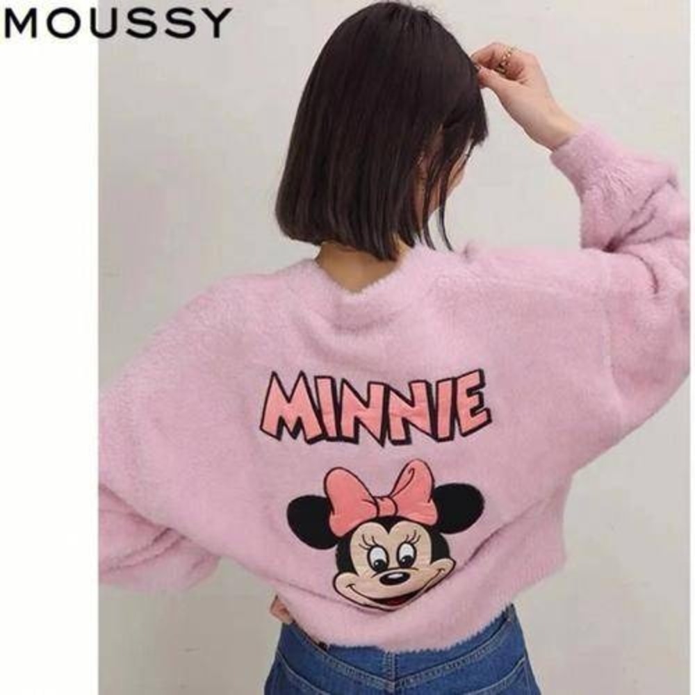 MOUSSY‎ Disney Series Minnie Mouse Pink Fuzzy Cardigan Sweater – Free Size